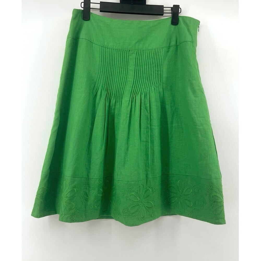 Vintage Carole Little Linen Emroidered Skirt Women's Size 8 Kelly Green